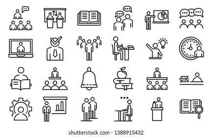 Lecture class icons set. Outline set of lecture class vector icons for web design isolated on white background