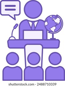 Lecture Color Icon. Vector Icon. Teacher on the Tribune Gives a Lecture to Students. Studying at School, College, or University. Education Concept