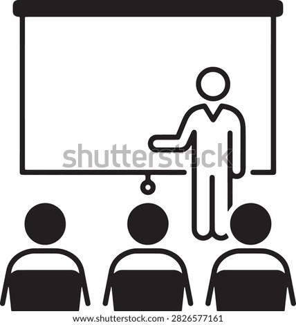 Lecture concept with teacher standing before audience and presentation board for academic or corporate workshops.