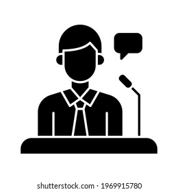 Lecture, conference, talk, speaker icon vector image. Can also be used for online education. Suitable for use on web apps, mobile apps and print media.