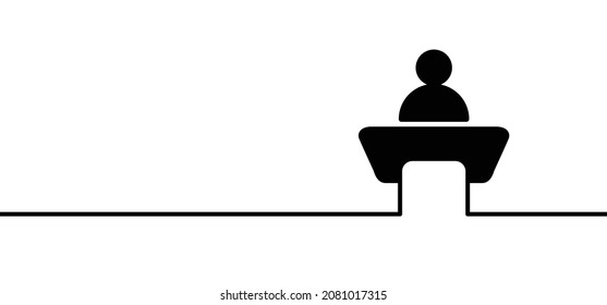 Lecture At A Desk Lectern Podium Icon Vector Sign Speaker Giving A Talk Meeting On Corporate Business Congress Entrepreneurship Event Speech Conference Hall Audience Funny Online Training Presentation