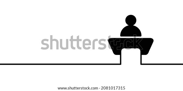 lecture at a desk Lectern podium icon Vector\
sign Speaker giving a talk meeting on corporate business congress\
Entrepreneurship event Speech conference hall audience Funny online\
training presentation