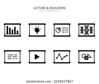 Conjunto de iconos de conferencia y educación
