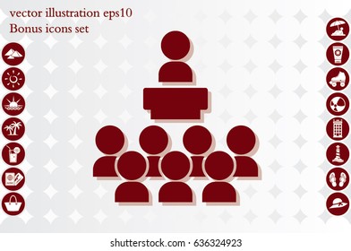 lecture hall icon vector, abstract sign seminar or conference flat design,  illustration modern isolated badge lecture audience for website or app - stock info graphics