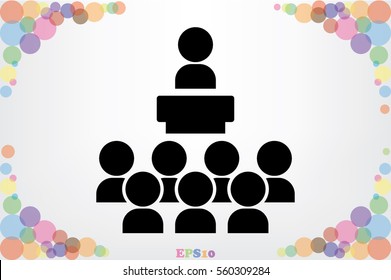lecture hall icon vector EPS 10, abstract sign seminar or conference flat design,  illustration modern isolated badge lecture audience for website or app - stock info graphics 