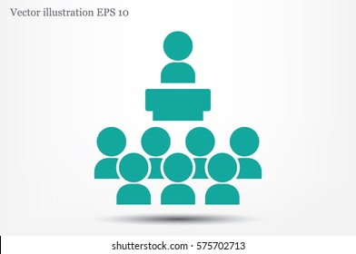 lecture hall icon vector EPS 10, abstract sign seminar or conference flat design,  illustration modern isolated badge lecture audience for website or app - stock info graphics