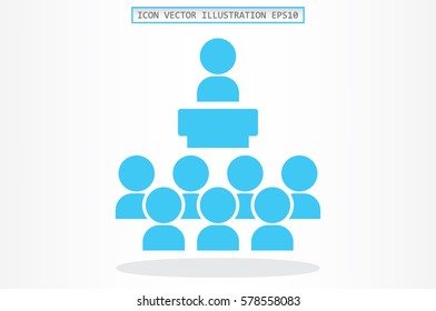 lecture hall icon vector EPS 10, abstract sign seminar or conference flat design,  illustration modern isolated badge lecture audience for website or app - stock info graphics.