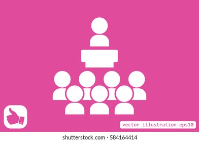 lecture hall icon vector EPS 10, abstract sign seminar or conference flat design,  illustration modern isolated badge lecture audience for website or app - stock info graphics