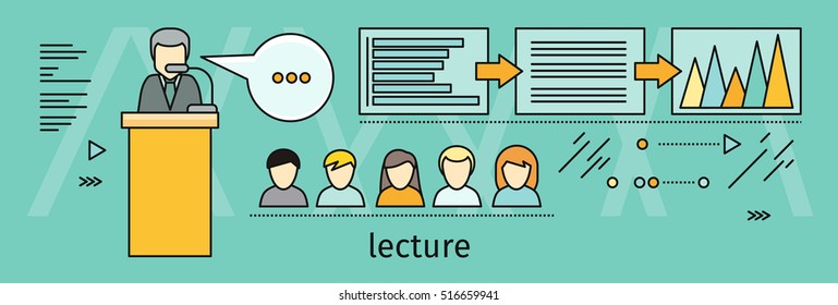 Lecture horizontal vector concept in flat style. Self development, personal qualifying training. Illustration for educational companies, career courses advertising, web page design