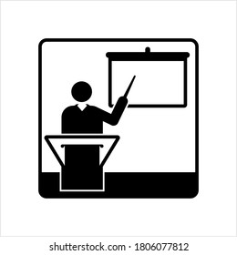 Lecture Icon, Audio Video Presentation On Particular Subject, Topic Vector Art Illustration