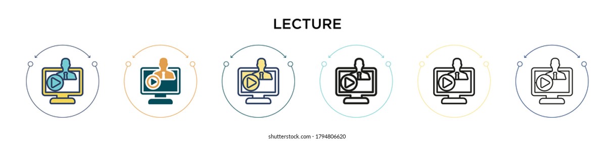 Lecture icon in filled, thin line, outline and stroke style. Vector illustration of two colored and black lecture vector icons designs can be used for mobile, ui, web