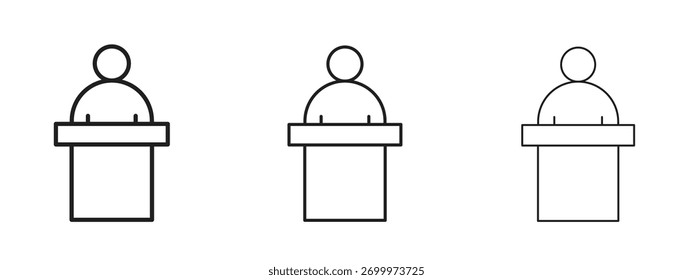 Signo de estilo lineal de icono de conferencia para concepto móvil y Diseño web.