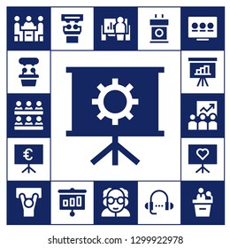  lecture icon set. 17 filled lecture icons.  Simple modern icons about  - Conference, Presentation, Classroom, Training, Demonstration, Professor, Tribune, Lesson