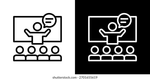Conjunto de iconos de conferencia. Diseño De Línea Limpia Con Versiones Claras Y Oscuras Para Un Uso Versátil.