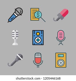 lecture icon set. vector set about microphone, report id and speaker icons set.