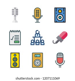 lecture icon set. vector set about microphone, speaker, conference and report id icons set.
