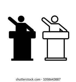 Lecture icon shows a lectern and man who speaks in outline and silhouette style