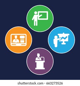 Lecture icons set. set of 4 lecture filled icons such as tv speaker, speaker