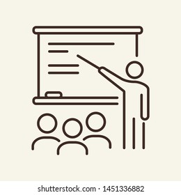 Lecture line icon. Teacher, students, lesson. School concept. Vector illustration can be used for topics like studies, schooling, education
