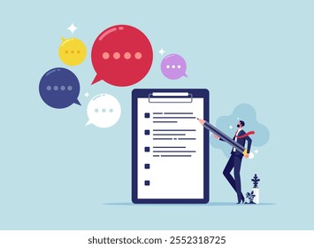 Lecture or meeting note concept, requirements gathering, client demand or customer opinion, summary or meeting conclusion, stakeholders use case, businessman write client requirements from discussion