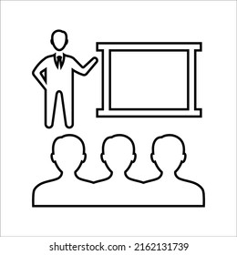 Lecture, meeting, presentation icon. Outline vector.