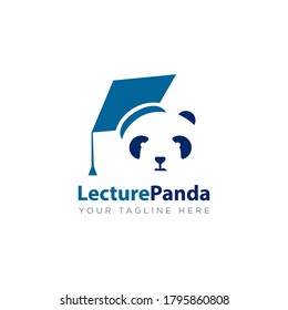 logotipo de la conferencia panda, panda creativo con vector de gafas toga de graduación