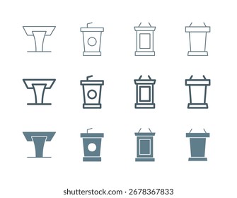 Lecture Podium Icon Set in Flat Solid Bold Line and Thin Line Style for Education and Presentation Symbols