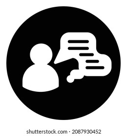 Icono plano de persona que habla una conferencia aislado en fondo blanco