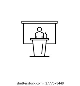 Lecture or speech front of Dais icon flat design element of UI and UX, Lecture front of Dais line art icon vector design, Modern vector logo pictogram concept