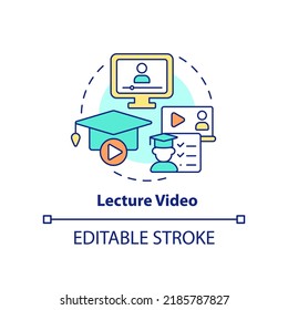 Lecture Video Concept Icon. Microlearning Example Abstract Idea Thin Line Illustration. Pedagogical Tool. Online Course. Isolated Outline Drawing. Editable Stroke. Arial, Myriad Pro-Bold Fonts Used