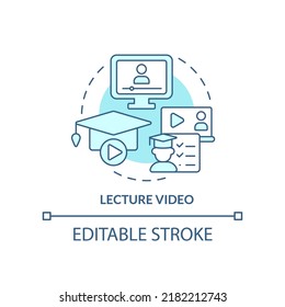 Lecture Video Turquoise Concept Icon. Microlearning Example Abstract Idea Thin Line Illustration. Pedagogical Tool. Isolated Outline Drawing. Editable Stroke. Arial, Myriad Pro-Bold Fonts Used