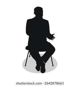 Lecturer gives a lecture into a microphone, black silhouette of a man sitting