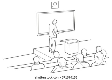 Lecturer giving a lecture to students in the classroom