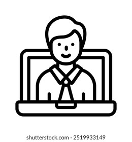 Palestrante dentro do laptop mostrando o ícone do conceito da aprendizagem online
