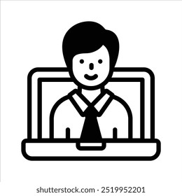 Palestrante dentro do laptop mostrando o ícone do conceito da aprendizagem online