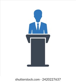 Lecturer or public speaker icon. Tribune presentation. Speaker, Presentation icon