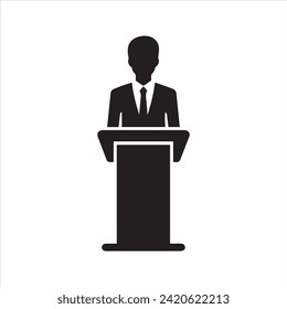 Lecturer or public speaker icon. Tribune presentation. Speaker, Presentation icon