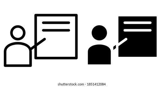 Lecturer Teaching, Presentation in Outline and Glyph Icon