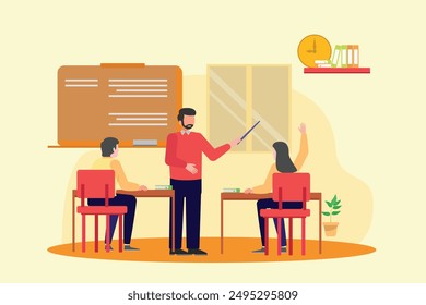Lecturers teaching in class concept. Colored flat vector illustration isolated.
