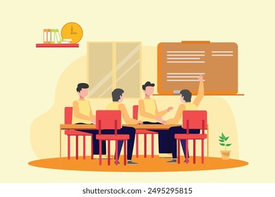 Lecturers teaching in class concept. Colored flat vector illustration isolated.