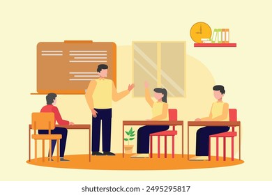 Lecturers teaching in class concept. Colored flat vector illustration isolated.