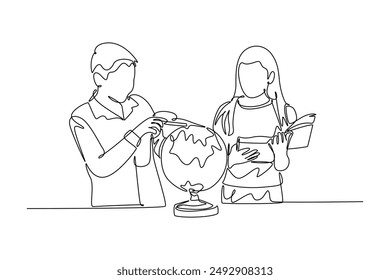 Lecturers teaching in class concept. Single line draw design vector graphic illustration.