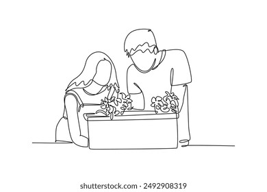 Lecturers teaching in class concept. Single line draw design vector graphic illustration.