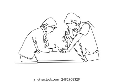 Lecturers teaching in class concept. Single line draw design vector graphic illustration.