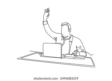 Lecturers teaching in class concept. Single line draw design vector graphic illustration.
