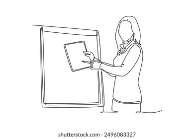 Lecturers teaching in class concept. Single line draw design vector graphic illustration.