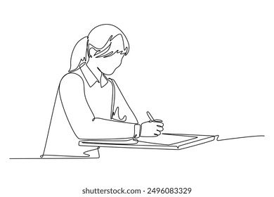 Lecturers teaching in class concept. Single line draw design vector graphic illustration.