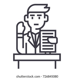 lecturer,speech,professional speaker vector line icon, sign, illustration on background, editable strokes