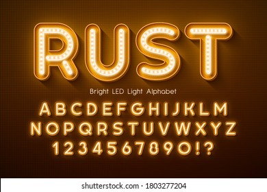 LED 3d light alphabet, glowing modern type. Swatch color control.