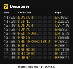 LED Airport Board isolated Template on Dark Background. Vector